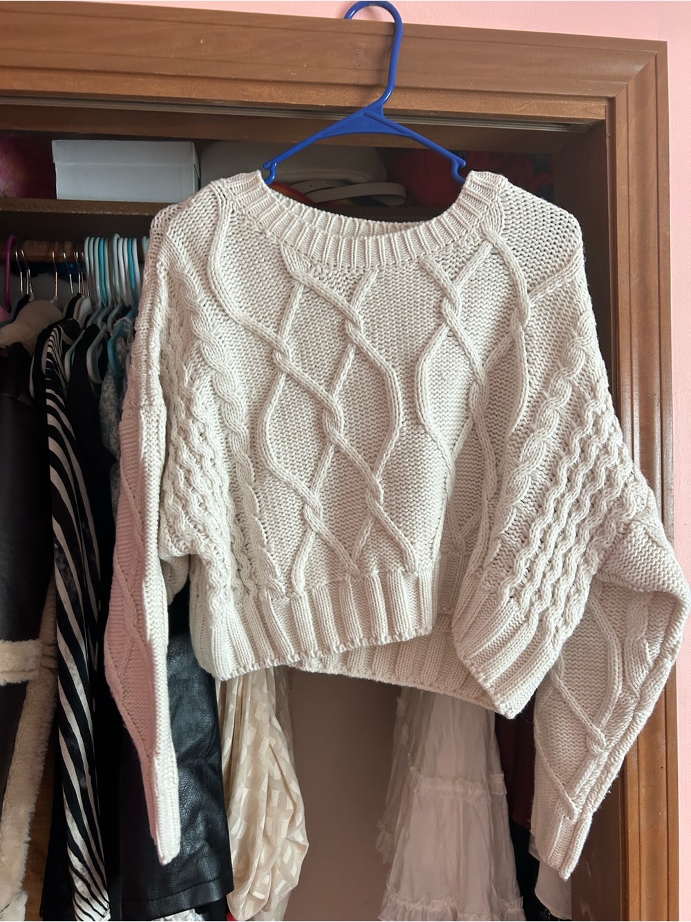 Princess Polly Cropped Cream Cable-Knit Women’s Sweater